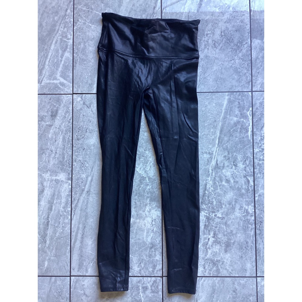 Spanx Faux Leather Leggings Black High Waisted Shaper Size Large L 20110R